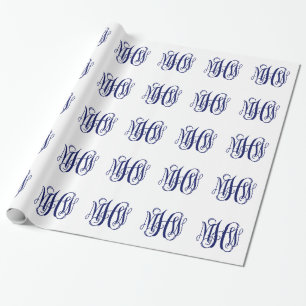 Navy Blau 3 Initialen Reben Schrift Monogramm DIY Geschenkpapier