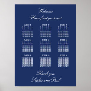 Navy Blau 9 Tisch Hochzeit Sitzordnung Poster