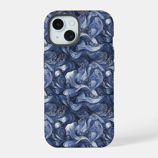Navy Blau Abstrakt iPhone 15 Hülle (Rückseite)