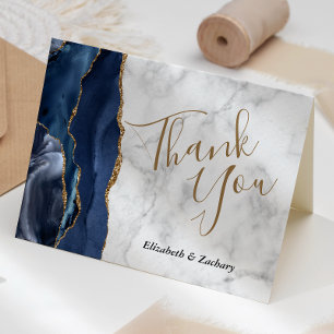 Navy Blau Achat Gold Grau Marmor Hochzeit Danke Karte
