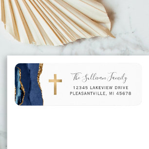 Navy Blau Achat Gold Kreuz Rücksendeadresse