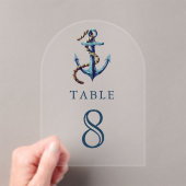 Navy Blau Anker Hochzeit Acryl Tischnummer (Insitu (Handheld))