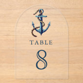 Navy Blau Anker Hochzeit Acryl Tischnummer (Vorderseite)