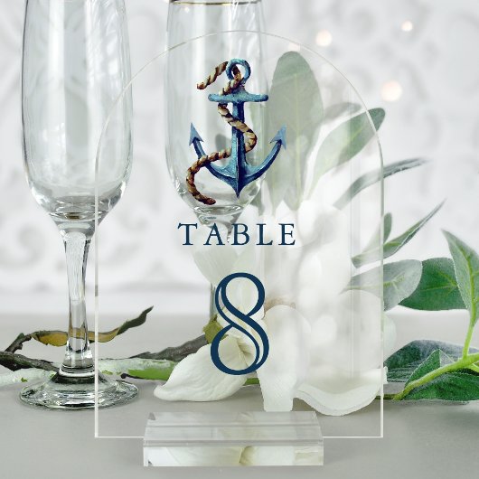 Navy Blau Anker Hochzeit Acryl Tischnummer
