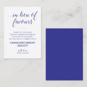 Navy Blau anstelle von Lieblingen spenden Hochzeit Platzkarte (Vorne/Hinten)