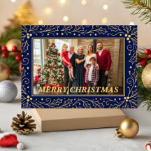 Navy Blau & Antik-Gold Familien-Weihnachtsfoto
