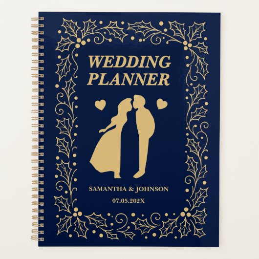 Navy Blau & Antik-Gold Luxus-Hochzeit Planer (Vorderseite)