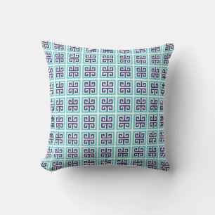 Navy Blau Aqua Griechisches Muster Kissen