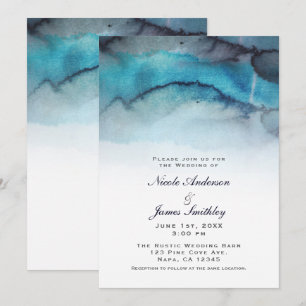 Navy Blau Aquarell-Küstenstrand Abstrakte Wellen Einladung