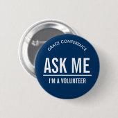 Navy Blau Ask Me Freiwillige Button (Vorne & Hinten)