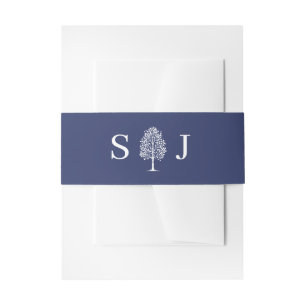 Navy Blau Aspen Baum Hochzeit Einladungsbanderole