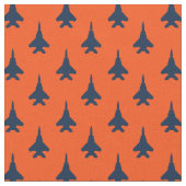 Navy Blau auf Orange Eagle Fighter Jet Muster Stoff (Nahaufnahme)