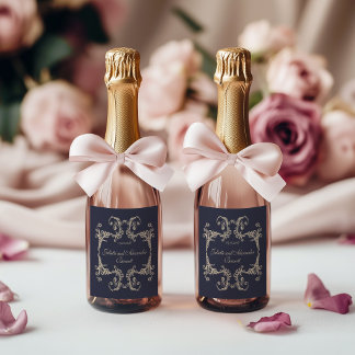 Navy Blau Barock Hochzeits Champagner Flaschenetik Schaumweinetikett