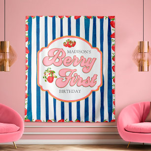 Navy Blau Beere Erste Erdbeere Geburtstags Hinterg Wandteppich
