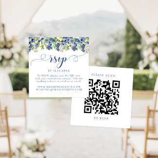 Navy Blau Beeren Süße Florale Hochzeit RSVP QR Cod Begleitkarte