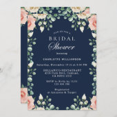 Navy Blau, blassrosa Brautparty Einladung (Vorne/Hinten)