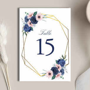 Navy Blau & Blush Blumen Geometrische Hochzeit Tischnummer