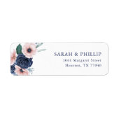 Navy Blau & Blush Blumen Rücksendeadresse (Vorne)