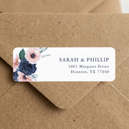 Navy Blau & Blush Blumen Rücksendeadresse