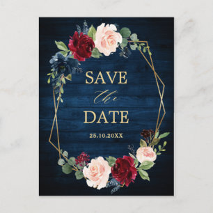 Navy Blau Blush Burgund Geometrisch Save the Date Postkarte