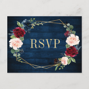 Navy Blau Blush Burgund Gold Geometrische RSVP Pos Postkarte