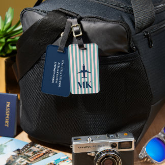Navy Blau Blush Flugzeug gestreift monogrammiert Gepäckanhänger