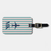 Navy Blau Blush Flugzeug gestreift monogrammiert Gepäckanhänger (Vorderseite horizontal)