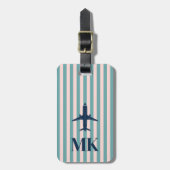 Navy Blau Blush Flugzeug gestreift monogrammiert Gepäckanhänger (Vorderseite vertikal)