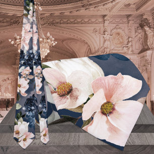 Navy Blau & Blush Pfingstrosen & Lilien Hochzeit  Krawatte