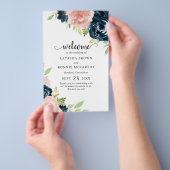 Navy Blau Blush Pink Blumen Hochzeitsprogramm zum (Handgriff)