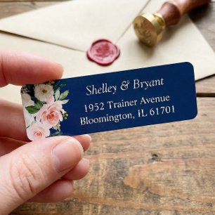 Navy Blau Blush Pink Blumen Rücksendeadresse