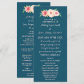 Navy Blau Blush Pink Florales Hochzeitsprogramm Programm (Vorne/Hinten)