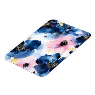 Navy Blau Blush Pink Gold Wasserfarben Floral Magnet