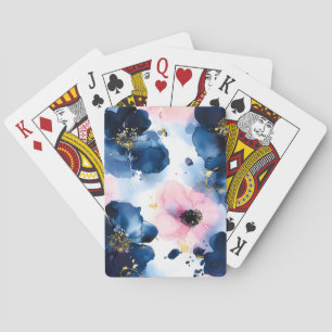 Navy Blau Blush Pink Gold Wasserfarben Floral Spielkarten