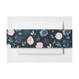 Navy Blau Blush Rosa Botanische Rose Einladungsbanderole