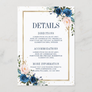 Navy Blau Blush Rosa Geometrische Hochzeitsdetails Begleitkarte