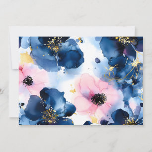 Navy Blau Blush Rosa Gold Aquarell Blumen Feiertagskarte
