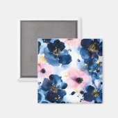 Navy Blau Blush Rosa Gold Aquarell Blumen Magnet (Vorderseite/Rückseite)