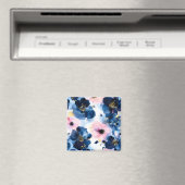 Navy Blau Blush Rosa Gold Aquarell Blumen Magnet (In Situ (Geschirrspüler))