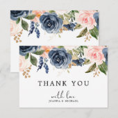 Navy Blau Blush Rosa Rose Boho Dankeskarte (Vorne/Hinten)