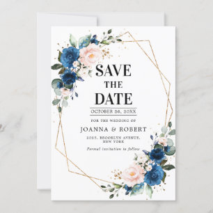 Navy Blau Blush Rosa Rose Boho Hochzeit Save The Date