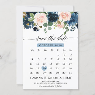 Navy Blau Blush Rosa Rose Botanisch Save the Date