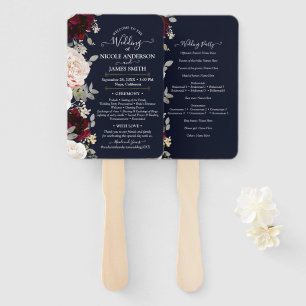 Navy Blau Blush Rose und Burgunder Florale Hochzei Fächer
