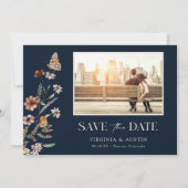 Navy Blau Boho Foto Save The Date (Vorderseite)