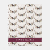 Navy blau bordeauxfarben eleganter Antler elegant  Fleecedecke (Vorderseite)