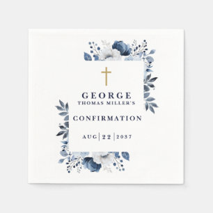 Navy Blau Botanisch Moderne Konfirmation Serviette