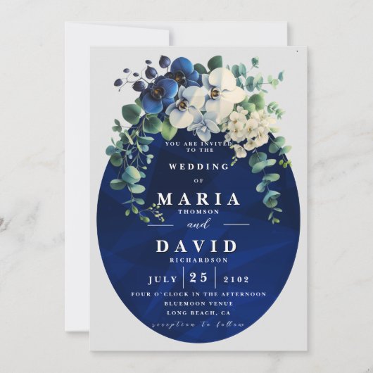 Navy-Blau Botanische Florale Edition Einladung (Vorderseite)