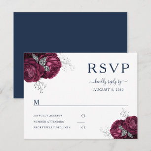Navy Blau Burgunder Pfingstrosen Florale Hochzeits Postkarte
