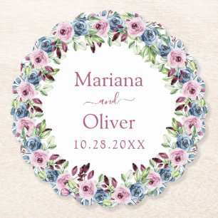 Navy Blau Burgunder Wein Aquarell Blumen Hochzeit Untersetzer