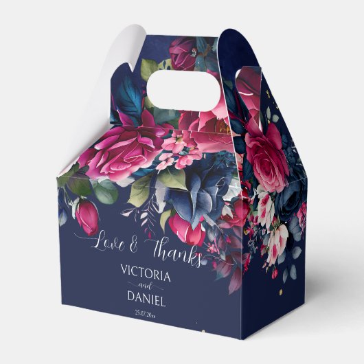 Navy blau burgundy rosa Rosen Hochzeit danke Geschenkschachtel (Vorderseite)